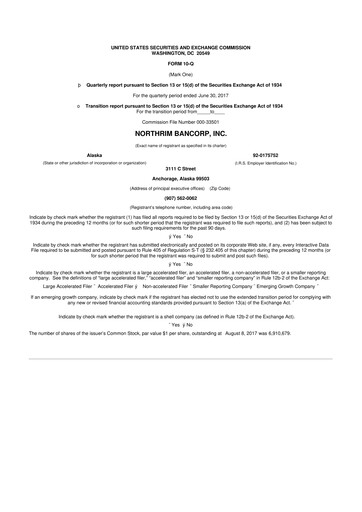 Thumbnail Northrim BanCorp 10-Q Quarterly Report FY2017 