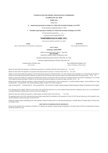 Thumbnail Northrim BanCorp 10-K Annual Report 2019