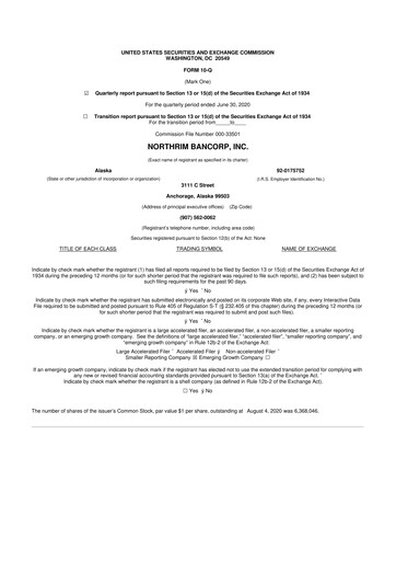 Thumbnail Northrim BanCorp 10-Q Quarterly Report FY2020 