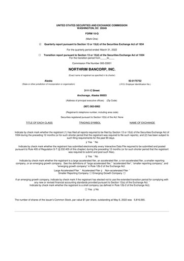 Thumbnail Northrim BanCorp 10-Q Quarterly Report FY2022 