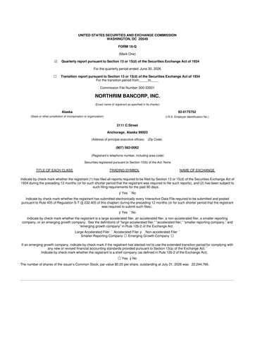 Thumbnail Northrim BanCorp 10-Q Quarterly Report FY2026 