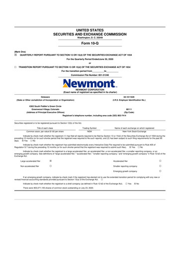 Thumbnail Newmont 10-Q Quarterly Report FY2020 