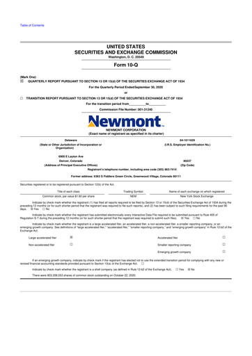Thumbnail Newmont 10-Q Quarterly Report FY2020 