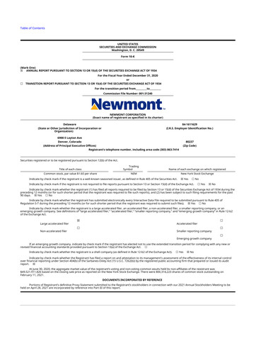 Thumbnail Newmont 10-K Annual Report 2020