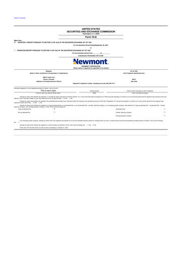 Thumbnail Newmont 10-Q Quarterly Report FY2021 