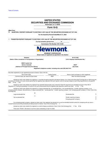 Thumbnail Newmont 10-Q Quarterly Report FY2022 