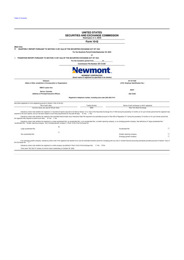 Thumbnail Newmont 10-Q Quarterly Report FY2022 