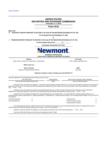 Thumbnail Newmont 10-Q Quarterly Report FY 
