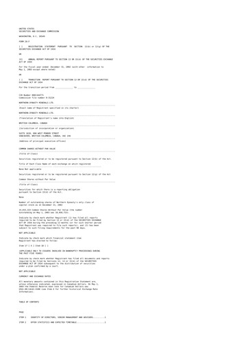 Thumbnail Northern Dynasty Minerals 20-F Annual Report 
