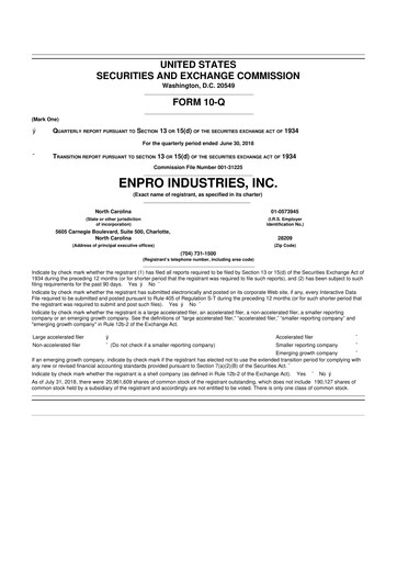 Thumbnail EnPro Industries
 10-Q Quarterly Report FY2018 