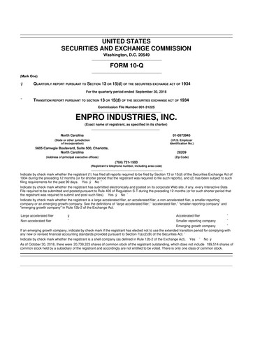 Thumbnail EnPro Industries
 10-Q Quarterly Report FY2018 