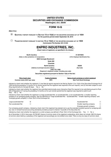 Thumbnail EnPro Industries
 10-Q Quarterly Report FY2019 