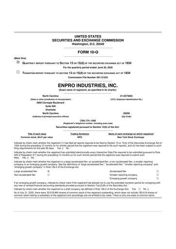 Thumbnail EnPro Industries
 10-Q Quarterly Report FY2020 
