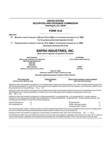 Thumbnail EnPro Industries
 10-Q Quarterly Report FY2023 