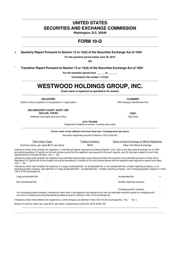 Thumbnail Westwood Holdings Group 10-Q Quarterly Report FY2019 