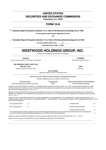 Thumbnail Westwood Holdings Group 10-Q Quarterly Report FY2019 
