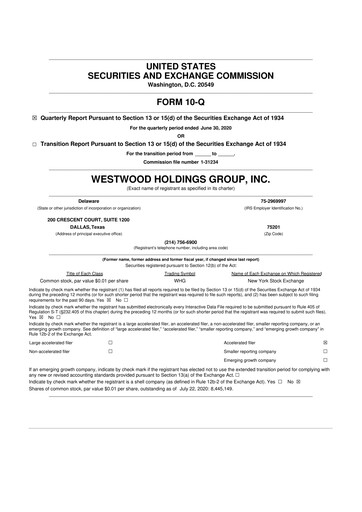 Thumbnail Westwood Holdings Group 10-Q Quarterly Report FY2020 