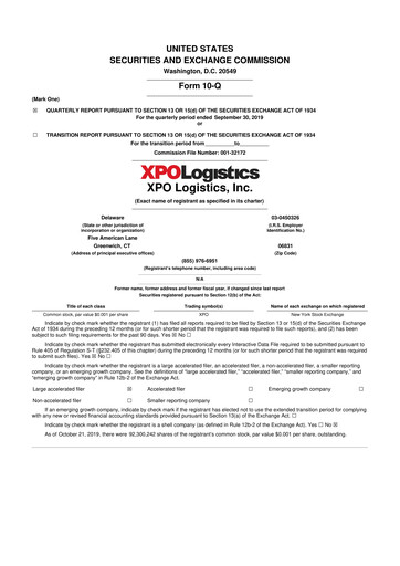 Thumbnail XPO Logistics 10-Q Quarterly Report FY2019 