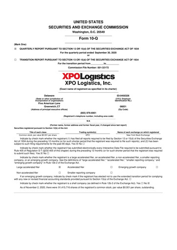 Thumbnail XPO Logistics 10-Q Quarterly Report FY2020 