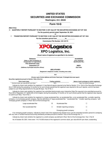 Thumbnail XPO Logistics 10-Q Quarterly Report FY2021 