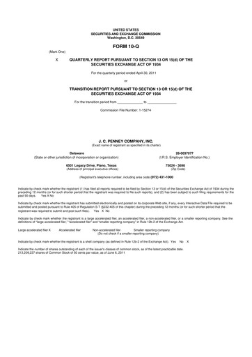 Thumbnail JCPenney 10-Q Quarterly Report FY 