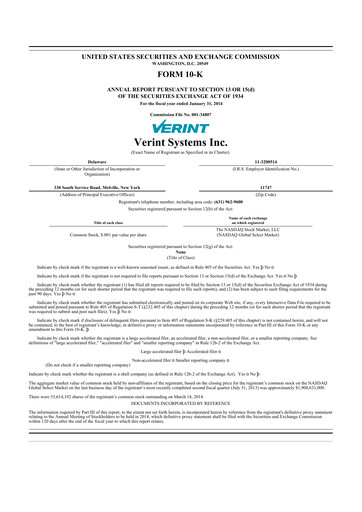 Thumbnail Verint Systems
 10-K Annual Report 2014