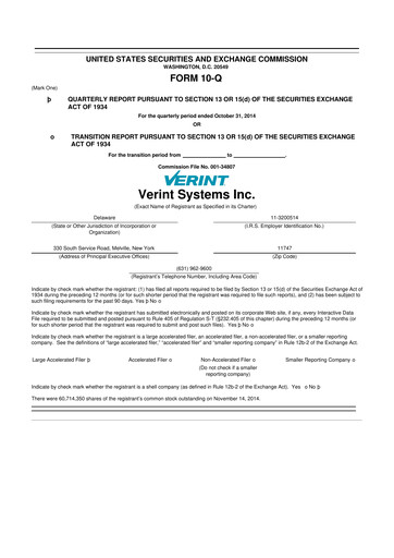 Thumbnail Verint Systems
 10-Q Quarterly Report FY2015 