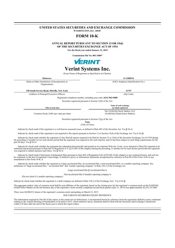 Thumbnail Verint Systems
 10-K Annual Report 2015