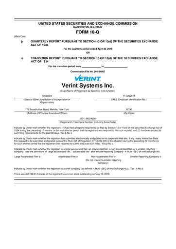 Thumbnail Verint Systems
 10-Q Quarterly Report FY2017 