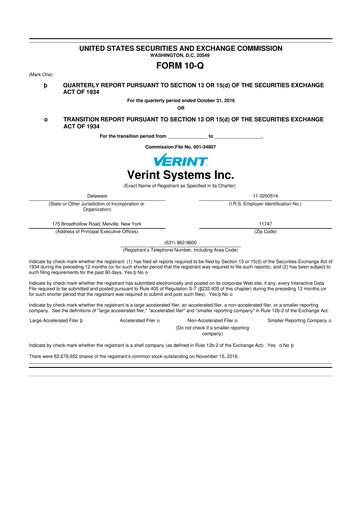 Thumbnail Verint Systems
 10-Q Quarterly Report FY2017 