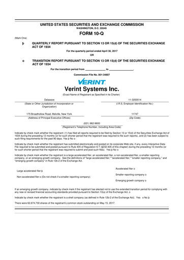 Thumbnail Verint Systems
 10-Q Quarterly Report FY2018 