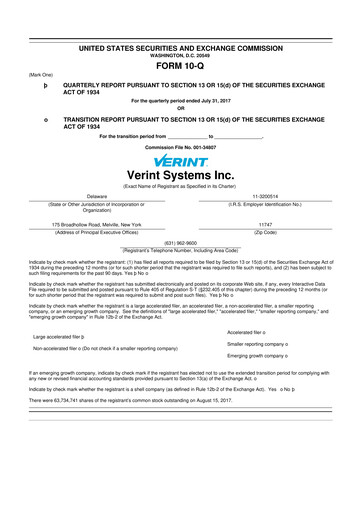 Thumbnail Verint Systems
 10-Q Quarterly Report FY2018 