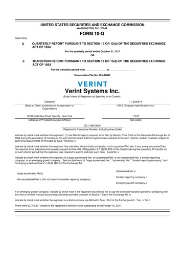 Thumbnail Verint Systems
 10-Q Quarterly Report FY2018 