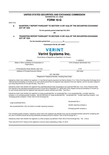 Thumbnail Verint Systems
 10-Q Quarterly Report FY2018 