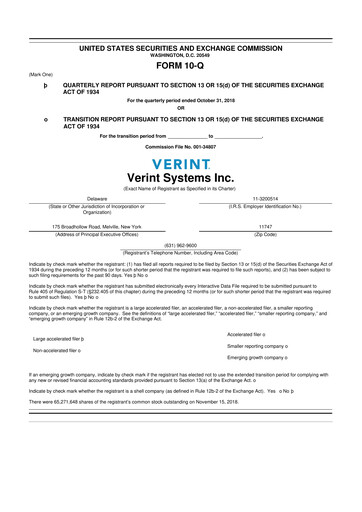 Thumbnail Verint Systems
 10-Q Quarterly Report FY2018 