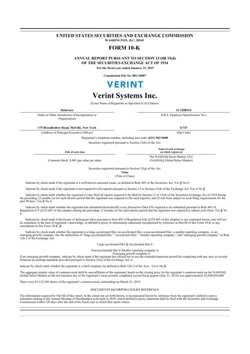 Thumbnail Verint Systems
 10-K Annual Report 2019