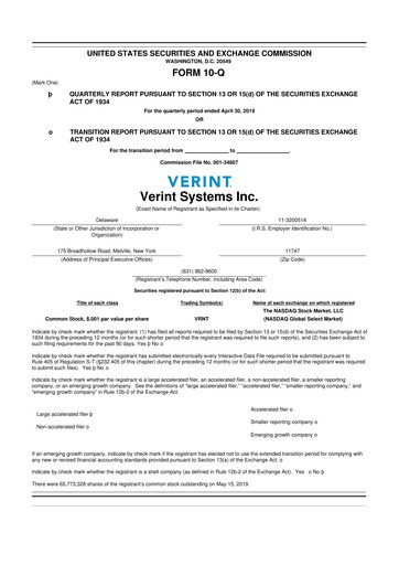 Thumbnail Verint Systems
 10-Q Quarterly Report FY2019 