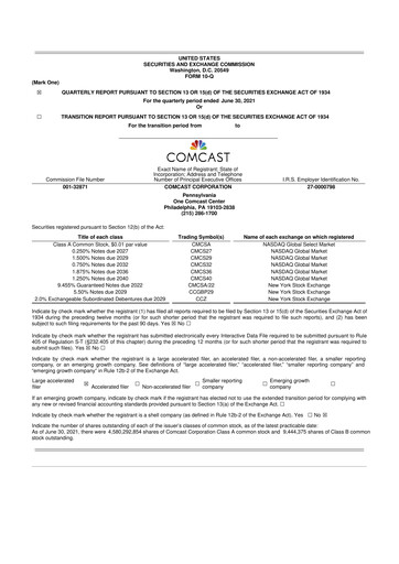 Miniature Comcast 10-Q Rapport trimestriel 2021 