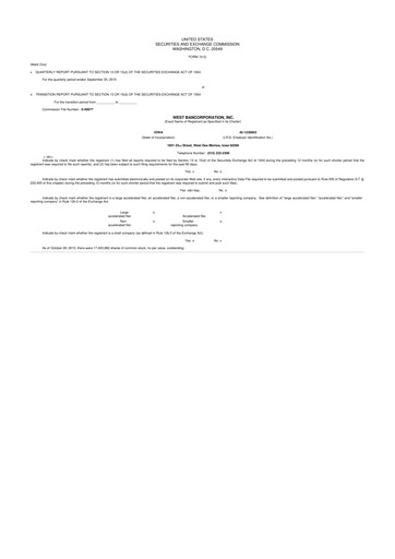 Thumbnail West Bancorporation 10-Q Quarterly Report FY 