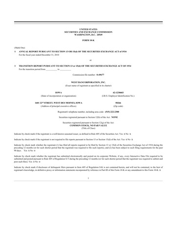 Thumbnail West Bancorporation 10-K Annual Report 