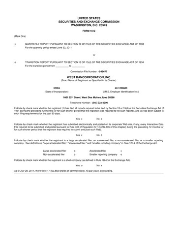 Thumbnail West Bancorporation 10-Q Quarterly Report FY2011 
