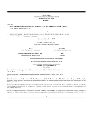 Thumbnail West Bancorporation 10-K Annual Report 2011