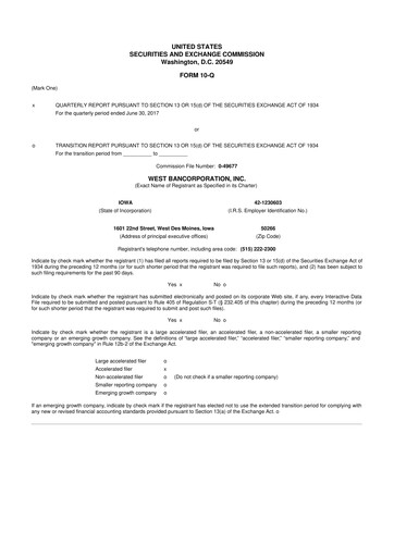 Thumbnail West Bancorporation 10-Q Quarterly Report FY2017 