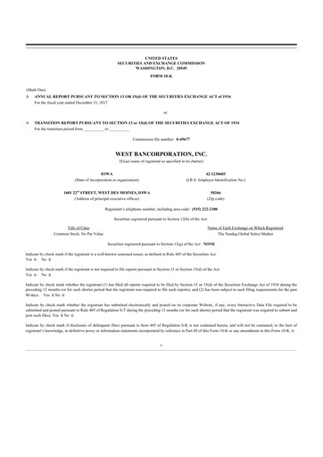 Thumbnail West Bancorporation 10-K Annual Report 2107