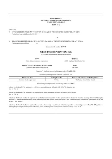 Thumbnail West Bancorporation 10-K Annual Report 2019