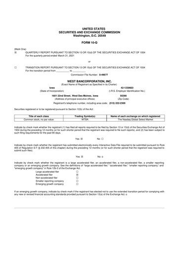 Thumbnail West Bancorporation 10-Q Quarterly Report FY2021 