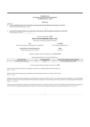 Thumbnail West Bancorporation 10-K Annual Report 