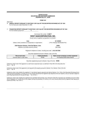 Thumbnail West Bancorporation 10-K Annual Report 