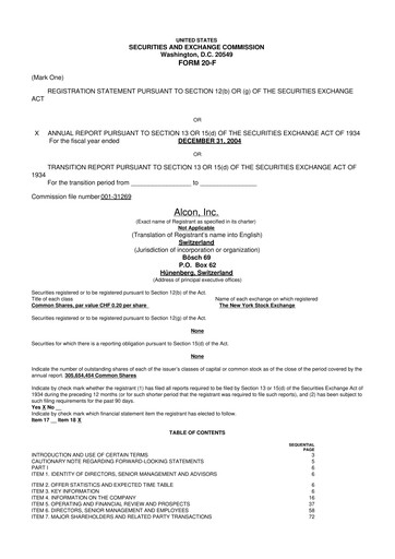Thumbnail Alcon 20-F Annual Report 
