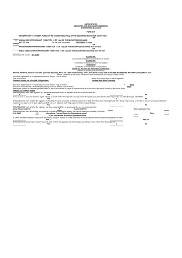 Thumbnail Alcon 20-F Annual Report 